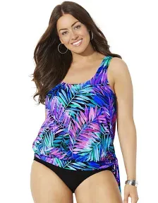 Swimsuits for All Women's Plus Size Side Tie Blouson Tankini Top