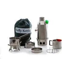 Kelly Kettle - Trekker Kettle Kit – 0.6ltr/20oz Capacity Stainless Steel Camping Kettle | Whistles When Boiled | Wood Fueled Camp Stove | For Hiking, Picnics, Fishing, Survival Gear, etc