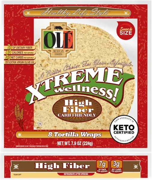 Olé Xtreme Wellness® High Fiber | 10" Size  Flour Tortillas |Carb Friendly |Keto Friendly | 15 oz.| 6 Count (Pack of 4)