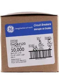 GE THQB2120, 20 Amp, 240 Volt, 2 Pole, Bolt On, Circuit Breaker THQB