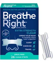 Breathe Right Extra Strength Sensitive Skin 26 Clear Strips NIB