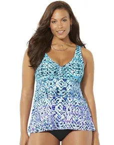 Swimsuits for All Women's Plus Size V-Neck Flowy Tankini Top