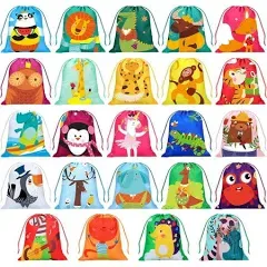 WILLBOND 24 Pack Drawstring Party Favors Bags Cartoon Animal Candy Goodie Drawstring Bags for Boys Birthday Kids Gift Bags Return Gift Bags for Kids Boys Girls Birthday Party Supplies, 24 Styles