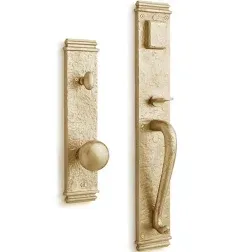 Signature Hardware 946279-KE-238 Griggs Solid Brass Full Plate Keyed Entry Single Cylinder Door Handleset with Interior Knob and 2-3/8" Backset - Satin Brass