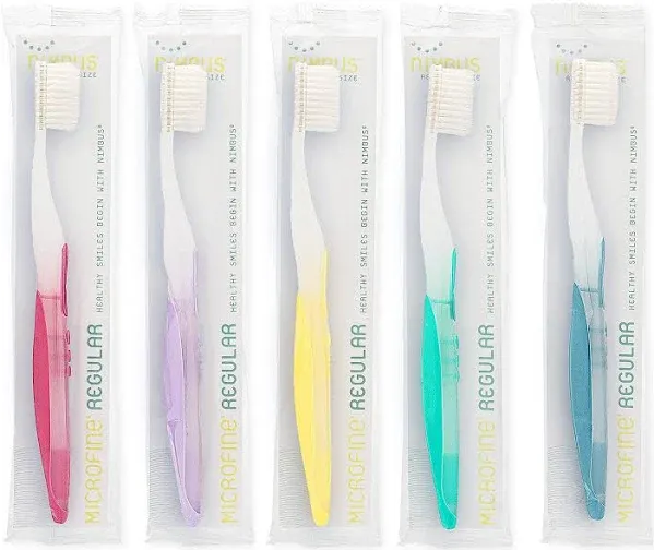 Nimbus Extra Soft Toothbrushes (Regular Head) Periodontist Design Tapered Bristles for Sensitive Teeth and Receding Gums, Individually Wrapped Plaque Remover Travel Toothbrush (10 Pack, Colors Vary)