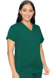 "Med Couture Touch Women's 3-Pocket STRETCH Rib-Knit Side Panels Shirttail V- Neck Scrub Top"