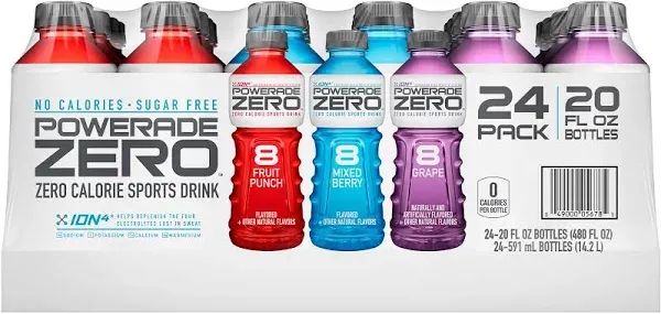 Powerade Zero Sports Drink, Variety Pack, 20 fl oz, 24 Bottles