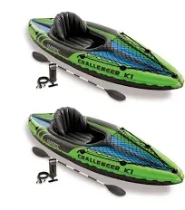 Intex Challenger K1 1-Person Inflatable Sporty Kayak w/ Oars and Pump (2 Pack)