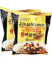 Jjajangmen Noodles, Pack of 4, Traditional Brothless Chajang Ramen with Savory & Sweet Black Bean Sauce, Oriental Style Korean Ramyun, Soupless K-Food, 200g x 4