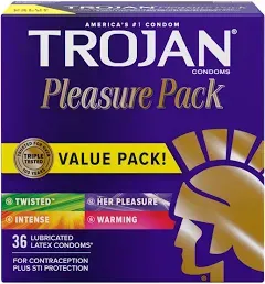 Trojan Pleasure Pack Lubricated Premium Latex Condom - 3 Ea