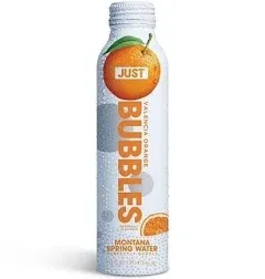 JUST Bubbles Valencia Orange- Pure Premium Sparkling Spring Water in a Fully Recyclable Reusable Eco-Friendly Bottle - 100% Mountain-Sourced Carbonated Water with Naturally Occurring Minerals, 16 Fl