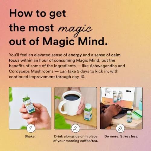 Magic Mind Focus Energy Drink Shots No Jitters Stress Relieving (A Pack Of 5)