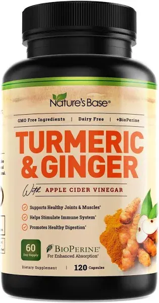 Turmeric and Ginger Supplement - Tumeric Curcumin Joint Support Pills - with App