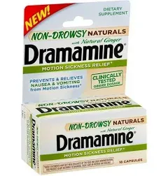 Dramamine Non-Drowsy Naturals Motion Sickness Relief Capsules with Natural Ginger 18 ea (Pack of 6)