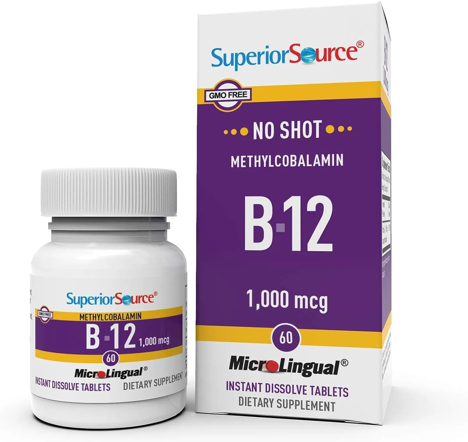 Superior Source No Shot Methylcobalamin B12/B6/Folic Acid 60 Tablets