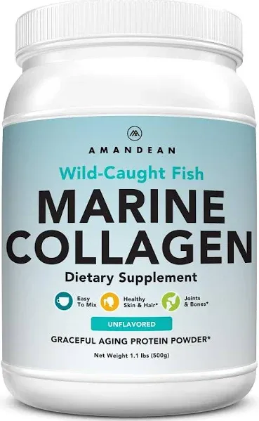 AMANDEAN Premium Anti-Aging Marine Collagen Peptides Powder. 500g Wild-Caught Hydrolyzed Fish Collagen Supplement. Type 1 & 3 Collagen Protein. 18 Amino Acids for Skin, Hair, Nails.