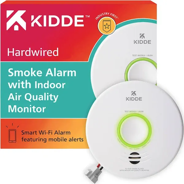 Kidde Smart Smoke & Carbon Monoxide Detector & Indoor Air Quality Monitor, WiFi, Alexa Compatible Device, Hardwired w/Battery Backup, Voice & App Alerts