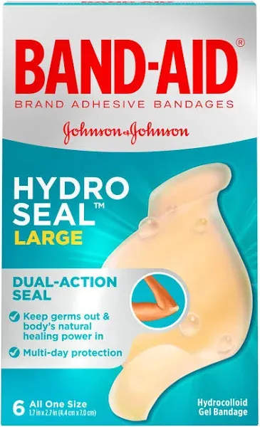 Band-Aid Hydro Seal Adhesive Bandages, Hydrocolloid Gel, Large - 6 bandages