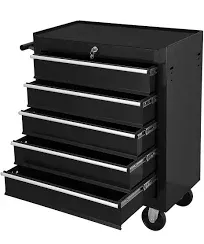 Rolling Tool Chest with 5-Drawer Tool Box with Wheels Multifunctional Tool Cart Mechanic Tool Storage Cabinet for Garage, Warehouse, Workshop, Repair Shop (Black)