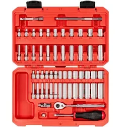 TEKTON SKT05303 - 1/4 Inch Drive 6-Point Socket and Ratchet Set, 56-Piece