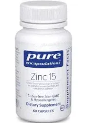 Pure Encapsulations Zinc 15mg - Immune Support 60 Capsules Exp 4/2026