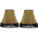 Urbanest Silk Bell Lamp Shade, 5x9x7 inch, Gold with Black Fringe, Set of 2