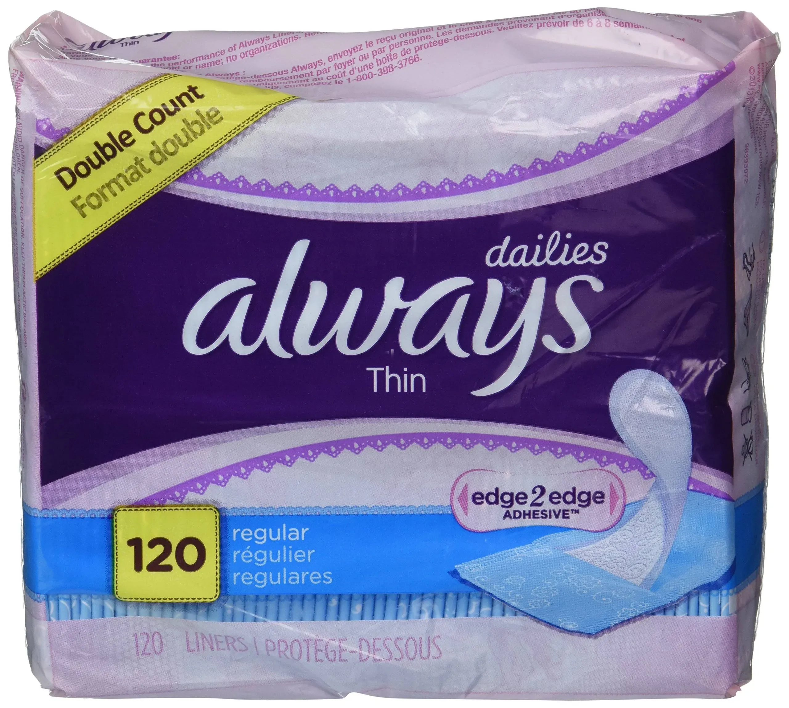  Dailies Regular Thin Unscented Pantiliners, 120 ct (Pack of 2) 