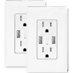 USB Outlet Fast Charger 4.8A Duplex Receptacle 15A 125V Tamper Resistant 2 Pack