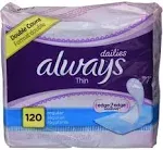 Always Dailies Regular Thin Unscented Pantiliners, 120 ct (Pack of 2)