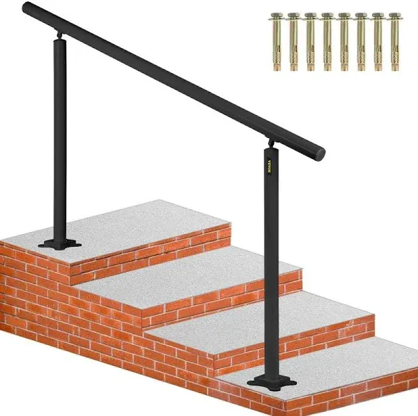 Outdoor Stair Railing Kit, 5 FT Handrails 0-5 Steps, Adjustable Angle Black Alum