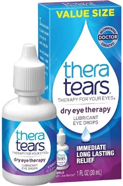 TheraTears Dry Eye Therapy Lubricating Eye Drops for Dry Eyes, 1 fl oz Bottle Twin Pack, (2 x 30ml bottles)