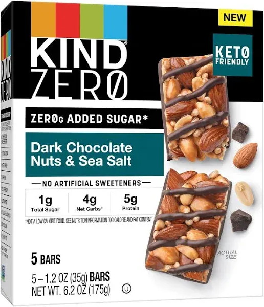 Kind Zero Added Sugar Bars Dark Chocolate Nuts & Sea Salt