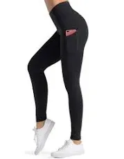 Dragon Fit High Waist Yoga Leggings w/ 3 Pockets, Tummy Control Workout Black L