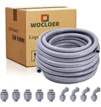 50 Foot Liquid-Tight Conduit Kit - 3/4inch Flexible Non Metallic Liquid Tight...