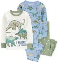 Toddler 4-Piece Dinosaur 100% Snug Fit Cotton Pajamas