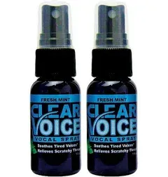 Clear Voice Oral Throat Spray Singing Ease Clarity Soothing Dampener Moisturizer Relief Vocal Eze Reducer Booster Treatment, Fresh Mint Flavor 1 Fl Oz - 2 Pack