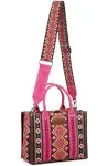 "Montana West Women's Wrangler Southwestern Print Small Canvas Hot Pink Tote Crossbody"