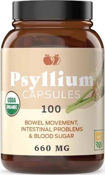 Pure Natural Whole Psyllium Husk Powder Capsules - 660mg Capsules 100 Pure Un...