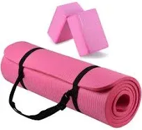 BalanceFrom 1/2-Inch Extra Thick High Density Exercise Yoga Mat with Carrying Strap and Yoga Blocks - Pink