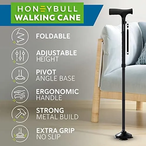 HONEYBULL Walking Cane for Men &amp; Women - Foldable, Adjustable, Collapsible, F...