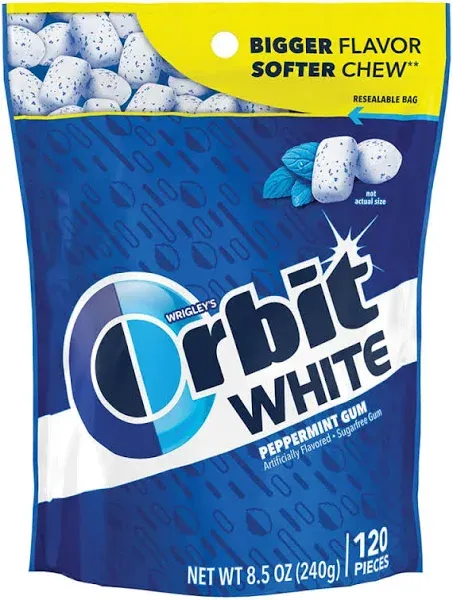 Orbit White Peppermint Sugar Free Chewing Gum, Value Pack - 120 Ct Bag Free NEW