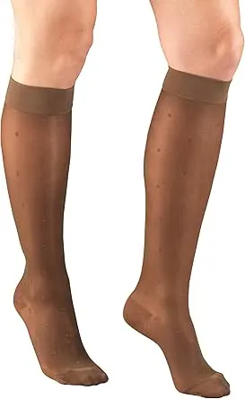 Truform Sheer Compression Stockings, 15-20 mmHg, Women's Knee High Length, Dot Pattern, Espresso, X-Large