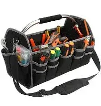 16in Tool Bag, Electrician Tool Bag, Open Top Tool Bags, Material Tool Caddy with 16 External Pockets, Steel Handle and Shoulder Strap