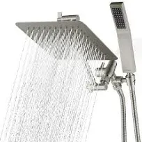 G-Promise All Metal 8-Inch Dual Square Shower Head Combo, Rain Shower Head, Handheld Shower Wand with 71-Inch Extra Long Hose, 3-Way Diverter, Adjust