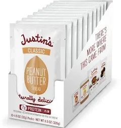 Justins Peanut Butter, Classic, Squeeze Packs - 10 pack, 1.15 oz packs