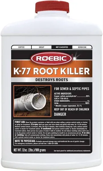 32oz K-77 Root Killer: Clear Clogs, Stop Growth - Safe for All Plumbing Systems