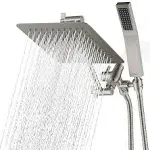 All Metal 8&#034; Dual Square Shower Head Combo | Rain Shower Head | Handheld Show...