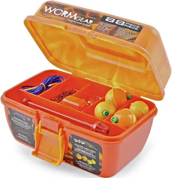 (3)-Worm Gear 7-Compartment Fishing Tackle Box w/ Fishing Tackle Model: WG-TB88