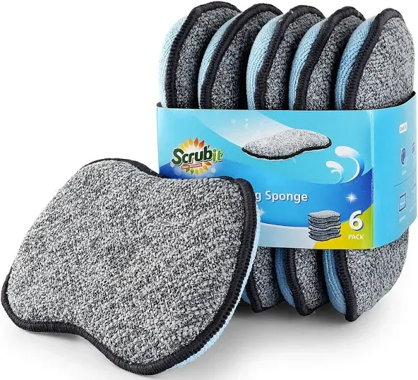 Multi-Purpose Scrub Sponges for Kitchen by Scrub- It - Non-Scratch Microfiber Sponge Along with Heavy Duty Scouring Power - Effortless Cleaning of