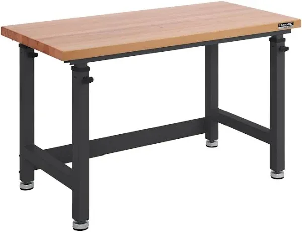 Heavy Duty Height Adjustable Workbench Table with Solid Wood Top, 1000 to 2000 lbs. Weight Capacity Workstation for Garage, Warehouse, Workshop, (28.5" to 42") Height (Graphite, 60" W x 24" D)